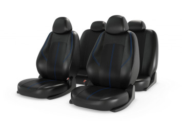 Чехлы «RANGER LEATHER», черный/черный/синяя отстрочка (Экокожа)