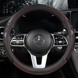 Оплетка на руль Carlife "Bell" М, Чёрный/Красный (экокожа/резиновый вставки)