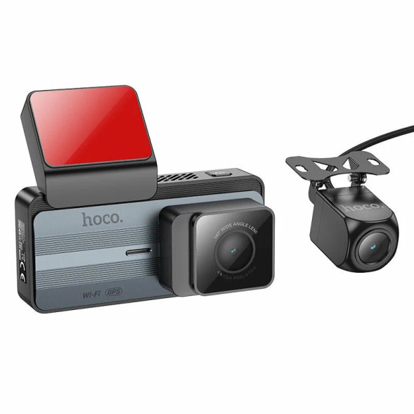 Видеорегистратор  HOCO DV12 датчик удара/ 2560х1440 2.5K/140°/ WI-FI, GPS + задняя камера