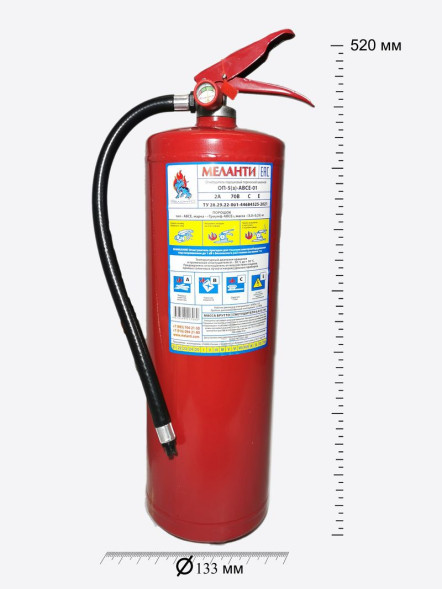 Огнетушитель ОП - 5 &quot;МЕЛАНТИ&quot; порошковый ГОСТ, закачной 5 л &quot;АBCE&quot; с манометром