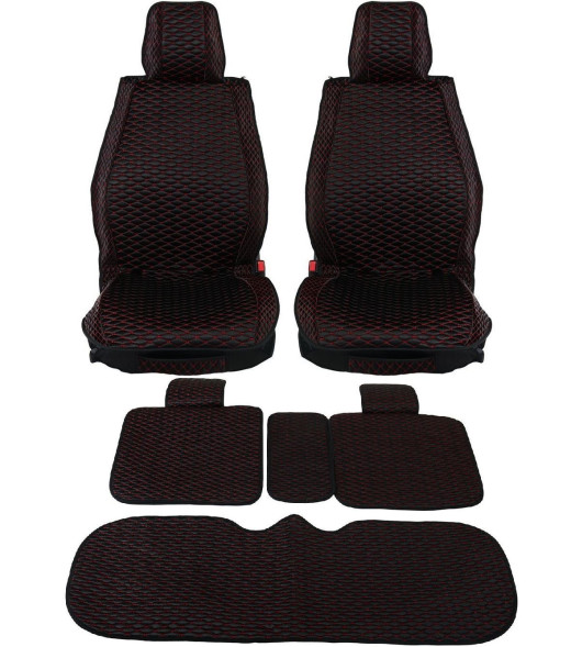 Комплект Накидок  Seintex  «Ultra» Чёрный/Красная строчка ромб (велюр)