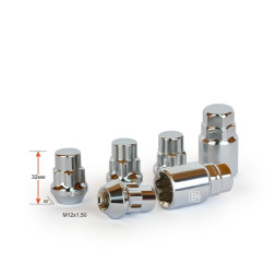 Секретные гайки  М12x1,5 H=32мм, конус, закрытая, хром (ключ 19/21)