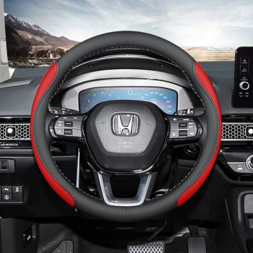 Оплетка на руль   Carlife  &quot;SteerPro&quot; М,  Чёрный/Красный перфорированная