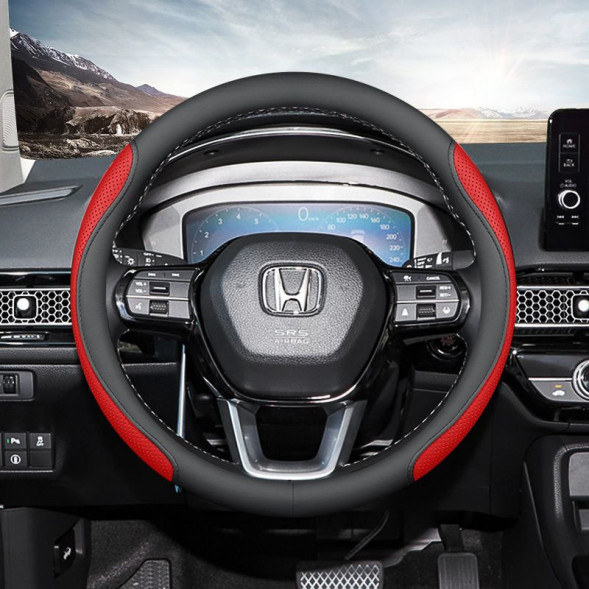 Оплетка на руль   Carlife  &quot;SteerPro&quot; М,  Чёрный/Красный перфорированная