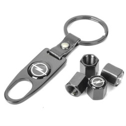 Брелок-ключ + колпачок на ниппель 4 шт OPEL  (черный)