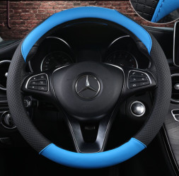 Оплетка на руль   Carlife  "Asolo" М,  Чёрный/Синий (экокожа)