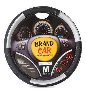 Оплетка на руль   BRENDCAR  &quot;RALLY 171&quot; - М,  Чёрный/Серебро (кожа)
