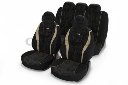 Чехлы  «RECORD»  Бежевый/Чёрный/Бежевый  (Алькантара +.трикотаж)