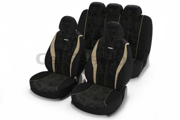 Чехлы «RECORD» Бежевый/Чёрный/Бежевый (Алькантара +.трикотаж)