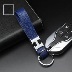 Брелок кожаный (держатель ключей) HERMES синий