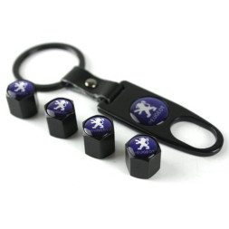 Брелок-ключ + колпачок на ниппель 4 шт PEUGEOT  (черный)