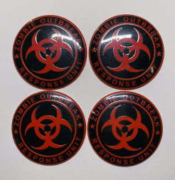 Этикетки на диски (метал)  диам. 56,5мм.  "радиация" красный  (4 шт.)