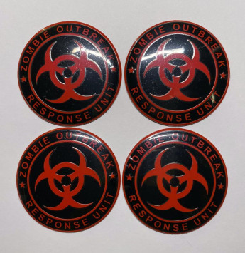 Этикетки на диски (метал)  диам. 56,5мм.  &quot;радиация&quot; красный  (4 шт.)