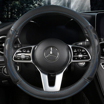 Оплетка на руль   Carlife  &quot;Bell&quot; М,  Чёрный/Синий (экокожа/резиновый вставки)