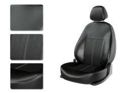 Чехлы  «ATOM  VAN LEATHER  2+1», черный/черный/белый  (Экокожа)