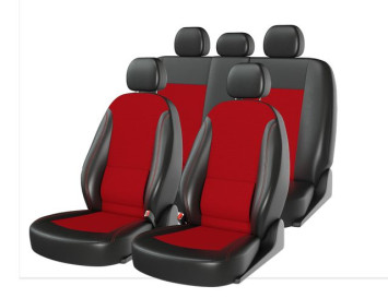 Чехлы  «ATOM COMFORT», черный/красный/красный/ортопед.поддержка  (Экокожа+жаккард)