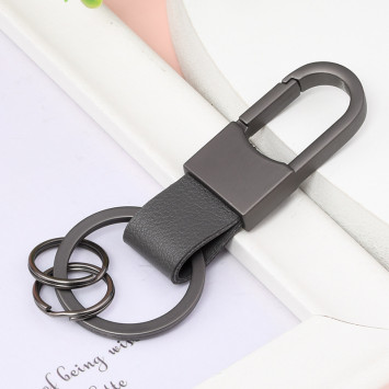 Брелок  &quot;КАРАБИН&quot; (1 кольцо) Темно-серый с серой кожей