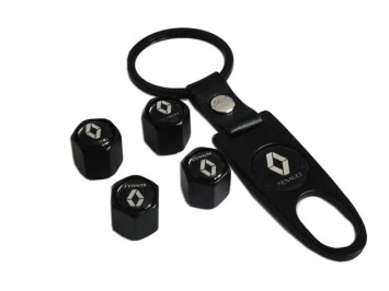 Брелок-ключ + колпачок на ниппель 4 шт RENAULT  (черный)