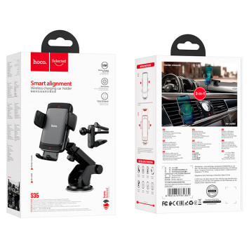Держатель телефона HOCO  на торпеду/ стекло с беспроводной зарядкой 15W Черный