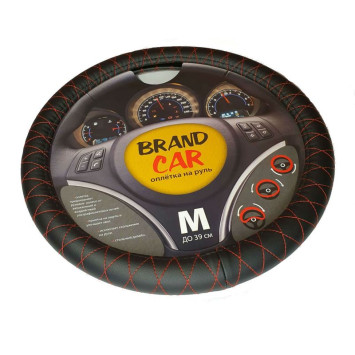 Оплетка на руль   BRENDCAR  &quot;ROMB&quot; - М,  Чёрный/Красная строчка (экокожа)