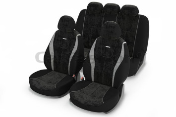 Чехлы «RECORD» Св.Серый/Чёрный/Св.Серый (Алькантара +.трикотаж)