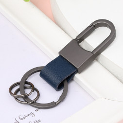 Брелок  "КАРАБИН" (1 кольцо) Темно-серый с синей кожей