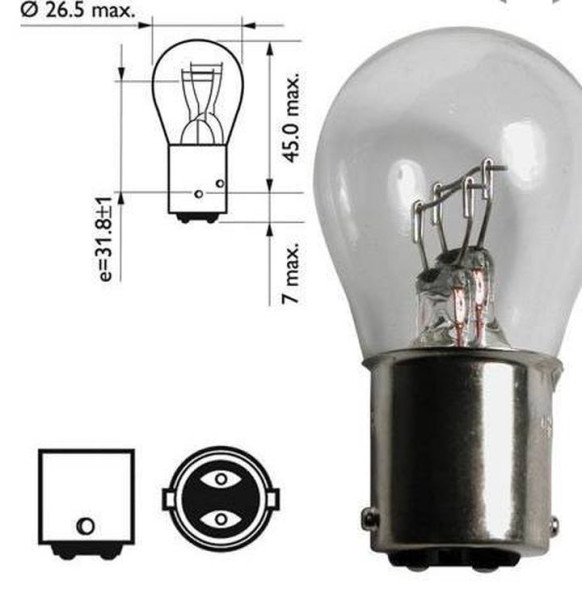 Лампа OSRAM 12V     P21/5W  BAY15d  (упак.10шт) 2-конт.