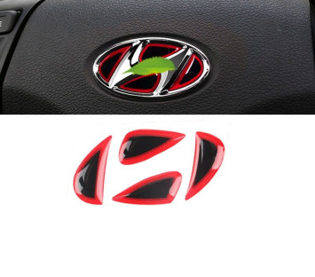 Наклейка на логотип руля  Hyundai  красный