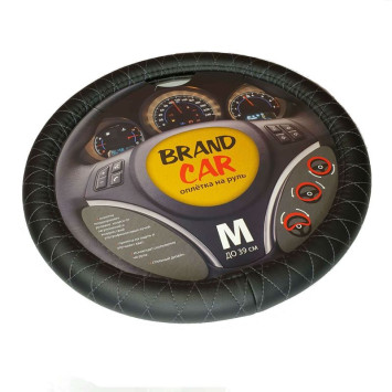 Оплетка на руль   BRENDCAR  &quot;ROMB&quot; - М,  Чёрный/Серая строчка (экокожа)