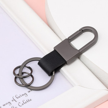 Брелок  &quot;КАРАБИН&quot; (1 кольцо) Темно-серый с черной кожей