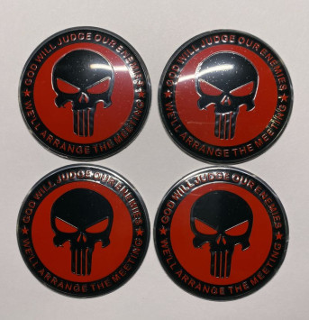 Этикетки на диски (метал)  диам. 56,5мм.  &quot;череп&quot; черно-красный  (4 шт.)