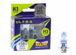 Лампа МАЯК 12V    H3   55W  Ultra  РK22s Super Light+150%(к-т.2шт)