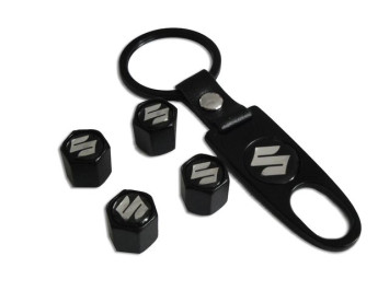 Брелок-ключ + колпачок на ниппель 4 шт SUZUKI  (черный)