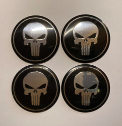 Этикетки на диски (метал)  диам. 56,5мм.  "череп" черный  (4 шт.)