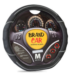Оплетка на руль BRENDCAR "SPORT 367" - М, Чёрный/Черный/Белый (кожа)