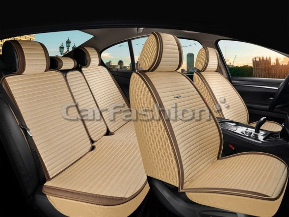 Комплект Накидок  «MONACO FULL PLUS»  Коричневый/Бежевый/Коричневый  (велюр премиум класса/экокожа)