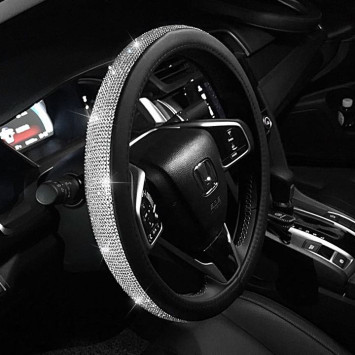 Оплетка на руль Swarovski - М, Черный с белыми стразами