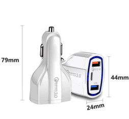 АЗУ  Carlife  3USB (12/24V - 5V 3,5A +USB Type C) QC3.0 (быстрая зарядка) Белый