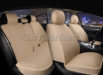 Комплект Накидок «LINEN CUBE PLUS» Бежевый/Бежевый (лён/усиленная боковая утягивающая резинка)