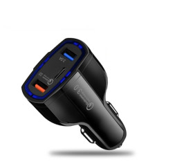 АЗУ  Carlife  3USB (12/24V - 5V 3,5A +USB Type C) QC3.0 (быстрая зарядка) Черный