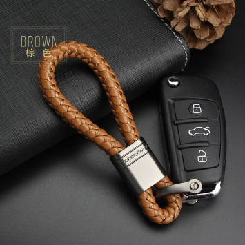 Брелок кожаный плетенный (держатель ключей) светло-коричневый