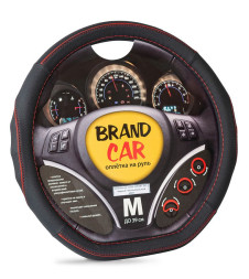 Оплетка на руль   BRENDCAR  "SPORT 367" - М,  Чёрный/Черный/Красный (кожа)