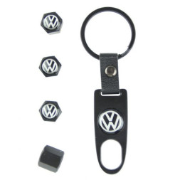 Брелок-ключ + колпачок на ниппель 4 шт VW (черный)