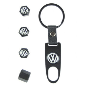 Брелок-ключ + колпачок на ниппель 4 шт VW  (черный)