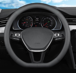 Оплетка на руль Carlife - М, Чёрный/Чёрный гладкая кожа с перфорацией, D-образная