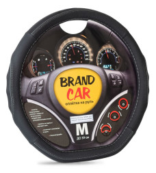 Оплетка на руль BRENDCAR "SPORT 367" - М, Чёрный/Черный/Серый (кожа)
