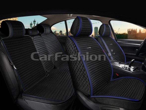 Комплект Накидок  «MONACO FULL PLUS»  Чёрный/Чёрный/Синий  (велюр премиум класса/экокожа)