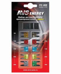 Предохранители флажковые "AVS" MINI  / набор 5А-30А  10шт/блистер с пинцетом FC-269