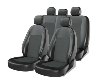 Чехлы «ATOM JACQUARD SMALL», черный/т.серый/серый (Экокожа+жаккард) ВАЗ 2109-2110