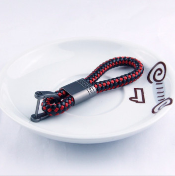 Брелок кожаный плетенный (держатель ключей) черно-красный